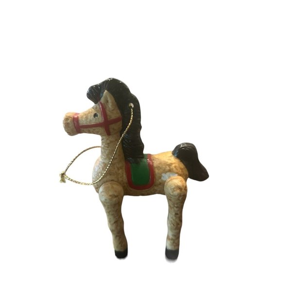 2 Vintage horse ornaments Wooden Taiwan w/Saddle 3.25” & Porcelain Russ 4” - Picture 3 of 9